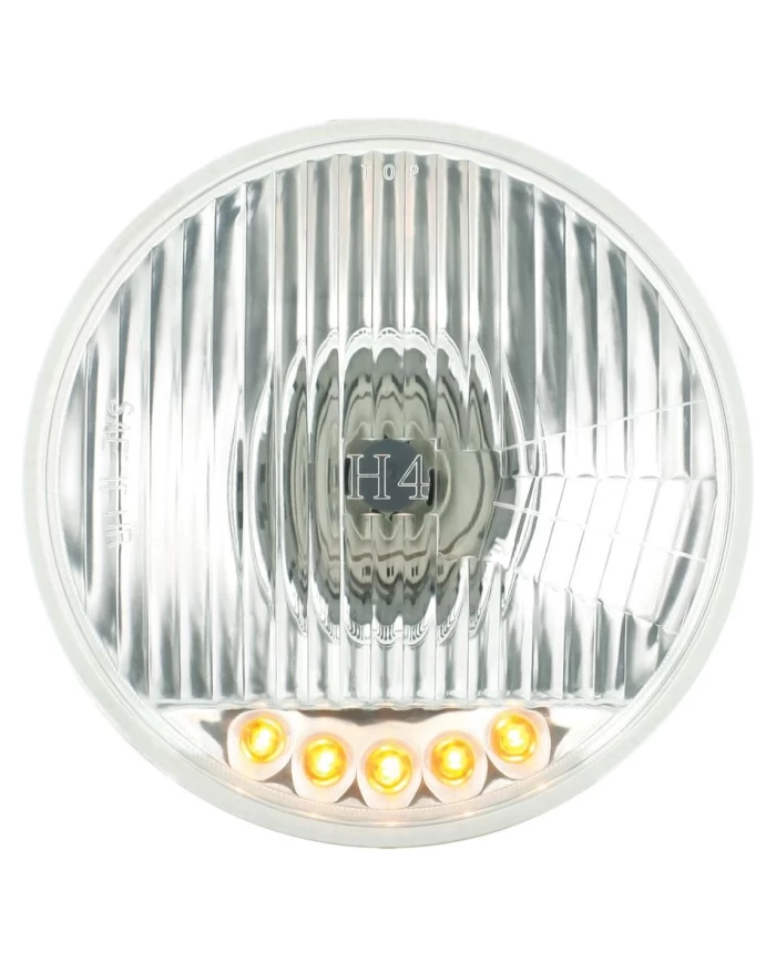 (BOX) 5 AMBER LED 5-3/4" CRYSTAL HALOGEN HEADLIGHT BULB (BOX) 5 AMBER LED 5-3/4" CRYSTAL HALOGEN HEADLIGHT BULB