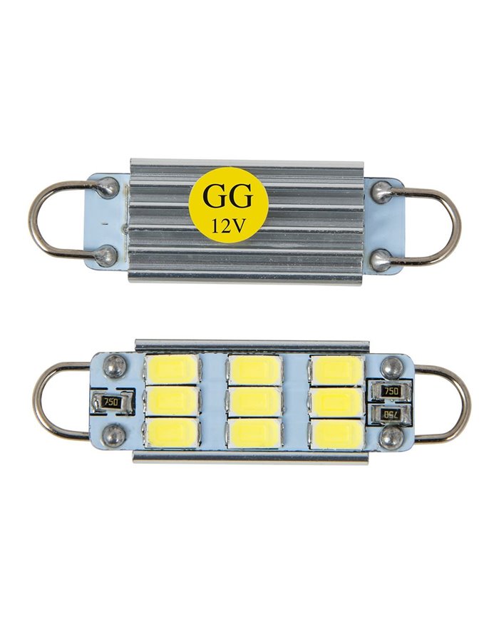 561 AMBER 9 LED INTERIOR DOME LIGHT BULBS W/ HEAT SINK, 12V