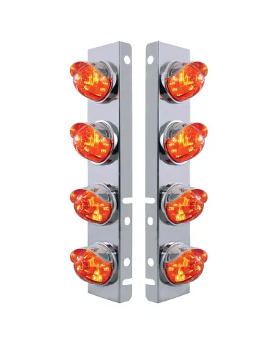 UP37293-SS Front Air Cleaner Bracket With 8X LED Watermelon Lights & SS Visors For Peterbilt-Amber LED/Dark Amber Lens