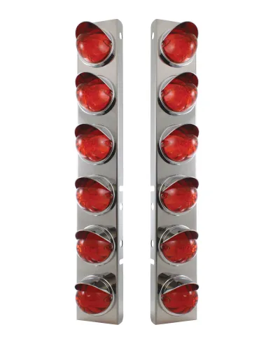 UP37294-SS Front Air Cleaner Bracket With 12X 17 LED Watermelon Lights & Visors For Peterbilt-Amber LED/Dark Amber Len