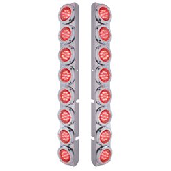 UP37330-Stainless Rear Air Cleaner Bracket With 16X 9 LED 2" Lights & Bezels For Peterbilt- Red LED/Red Lens