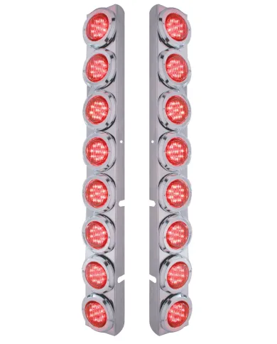 UP37330-Stainless Rear Air Cleaner Bracket With 16X 9 LED 2" Lights & Bezels For Peterbilt- Red LED/Red Lens