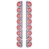 UP37330-Stainless Rear Air Cleaner Bracket With 16X 9 LED 2" Lights & Bezels For Peterbilt- Red LED/Red Lens