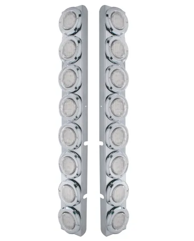 UP37332-SS Rear Air Cleaner Bracket With 16X 9 LED 2" Lights & Bezels For Peterbilt-Red LED/Clear Lens