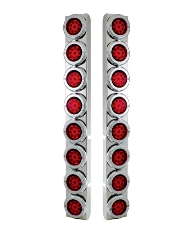 UP37334-SS Rear Air Cleaner Bracket With 16X 9 LED 2" Reflector Lights & Bezels For Peterbilt-Red LED & Lens