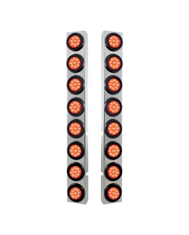 UP37335-SS Rear Air Cleaner Bracket With 16X 9 LED 2" Reflector Lights For Peterbilt-Red LED & Lens