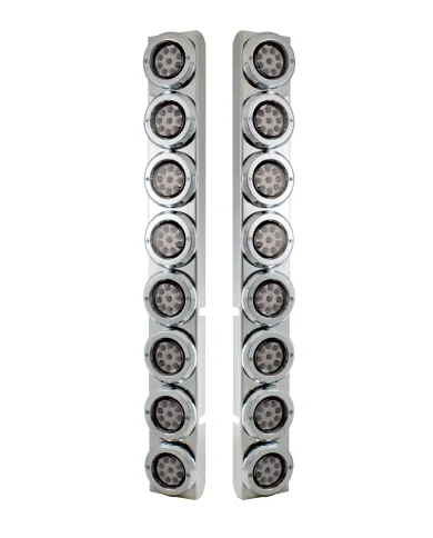 UP37336-SS Rear Air Cleaner Bracket With 16X 9 LED 2" Reflector Lights & Bezels For Peterbilt-Red LED/Clear Lens