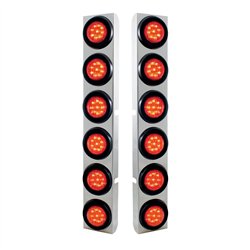 UP37343-Stainless Rear Air Cleaner Bracket With Twelve 9 LED 2" Lights & Grommets For Peterbilt- Red LED/Red Lens