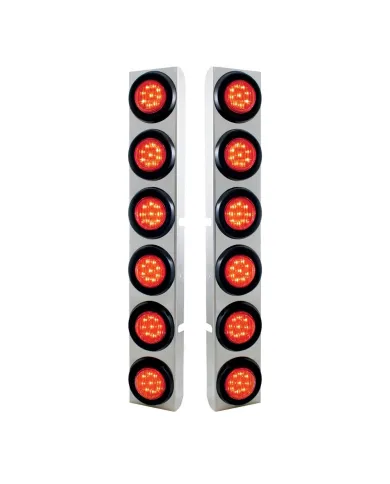 UP37343-Stainless Rear Air Cleaner Bracket With Twelve 9 LED 2" Lights & Grommets For Peterbilt- Red LED/Red Lens