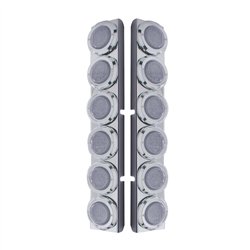 UP37344-Stainless Rear Air Cleaner Bracket With Twelve 9 LED 2" Lights & Bezels For Peterbilt- Red LED/Clear Lens