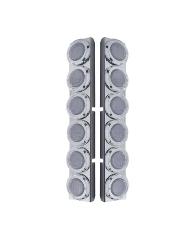 UP37344-Stainless Rear Air Cleaner Bracket With Twelve 9 LED 2" Lights & Bezels For Peterbilt- Red LED/Clear Lens