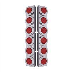 UP37346-SS Rear Air Cleaner Bracket With 12X 9 LED 2" Reflector Lights & Bezels For Peterbilt-Red LED & Lens