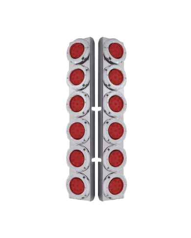 UP37346-SS Rear Air Cleaner Bracket With 12X 9 LED 2" Reflector Lights & Bezels For Peterbilt-Red LED & Lens