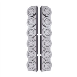 UP37348-SS Rear Air Cleaner Bracket With 12X 9 LED 2" Reflector Lights & Bezels For Peterbilt-Red LED/Clear Lens