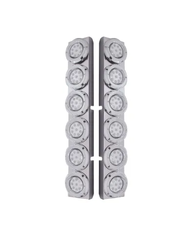UP37348-SS Rear Air Cleaner Bracket With 12X 9 LED 2" Reflector Lights & Bezels For Peterbilt-Red LED/Clear Lens
