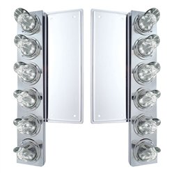 UP37356-FL SS Front Air Cleaner Bracket With 12X 11 LED Watermelon Lights & Visors -Amber LED/Clear Lens