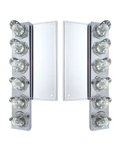 UP37356-FL SS Front Air Cleaner Bracket With 12X 11 LED Watermelon Lights & Visors -Amber LED/Clear Lens