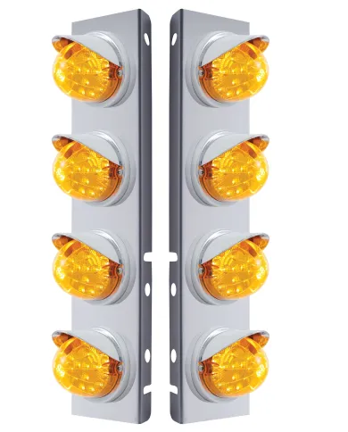 UP37374-SS Front Air Cleaner Bracket With 8X 17 LED Reflector Lights & Visors For Peterbilt-Amber LED & Lens