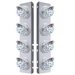 UP37375-SS Front Air Cleaner Bracket With 8X 17 LED Reflector Lights & Visors For Peterbilt-Amber LED/Clear Lens