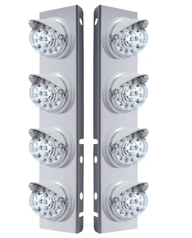 UP37375-SS Front Air Cleaner Bracket With 8X 17 LED Reflector Lights & Visors For Peterbilt-Amber LED/Clear Lens