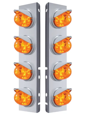 UP37378-SS Front Air Cleaner Bracket With 8X 17 LED Watermelon Lights & Visors For Peterbilt-Amber LED & Lens
