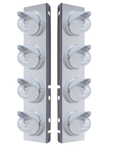 UP37379-SS Front Air Cleaner Bracket With 8X 17 LED Watermelon Lights & Visors For Peterbilt-Amber LED/Clear Lens