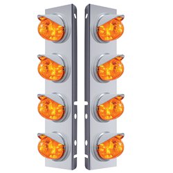 UP37380-SS Front Air Cleaner Bracket With 8X 17 Amber LED Dual Func. Watermelon Lights & Visors For Peterbilt-Amber Le