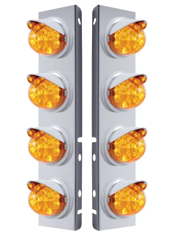 UP37382-SS Front Air Cleaner Bracket With 8X 17 LED Reflector Watermelon Lights & Visors For Peterbilt-Amber LED & Len