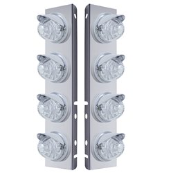 UP37383-SS Front Air Cleaner Bracket With 8X 17 LED Reflector Watermelon Lights & Visors For Peterbilt-Amber LED/Clear