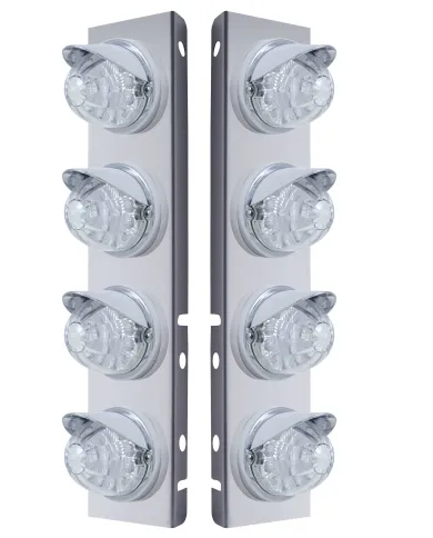 UP37383-SS Front Air Cleaner Bracket With 8X 17 LED Reflector Watermelon Lights & Visors For Peterbilt-Amber LED/Clear