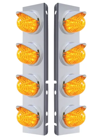 UP37384-SS Front Air Cleaner Bracket With 8X 17 LED Beehive Lights & Visors For Peterbilt -Amber LED & Lens