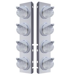 UP37385-SS Front Air Cleaner Bracket With 8X 17 LED Beehive Lights & Visors For Peterbilt -Amber LED/Clear Lens