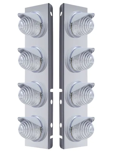 UP37385-SS Front Air Cleaner Bracket With 8X 17 LED Beehive Lights & Visors For Peterbilt -Amber LED/Clear Lens