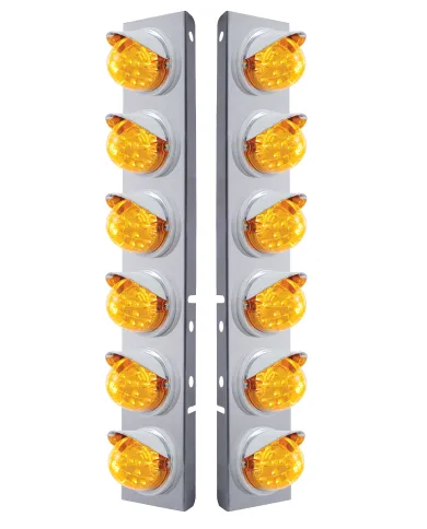 UP37386-SS Front Air Cleaner Bracket With 12X 17 LED Reflector Lights & Visors For Peterbilt-Amber LED & Lens