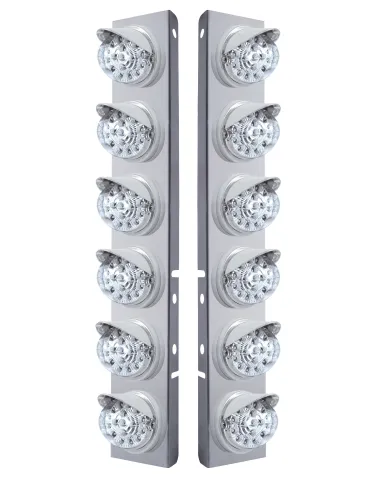 UP37389-SS Front Air Cleaner Bracket With 12X 17 Amber LED Dual Function Reflector Lights & Visors For Peterbilt-Clear