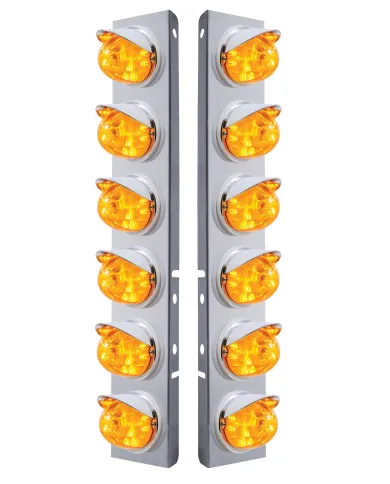 UP37390-SS Front Air Cleaner Bracket W/12X 17 LED Watermelon Lights & Visors For Peterbilt-Amber LED & Lens
