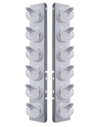 UP37393-SS Front Air Cleaner Brkt With 12X 17 Amber LED Dual Function Watermelon Lights & Visors For Peterbilt-Clear L