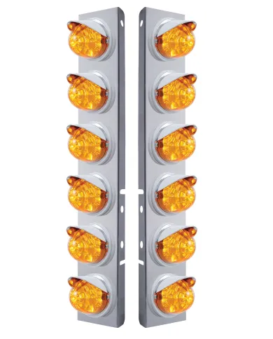 UP37394-SS Front Air Cleaner Bracket With 12X 17 LED Reflector Watermelon Lights & Visors For Peterbilt-Amber LED & Le
