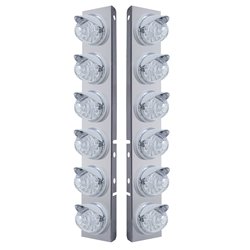 UP37395-SS Front Air Cleaner Bracket With 12X 17 LED Reflector Watermelon Lights & Visors For Peterbilt-Amber LED/Clea
