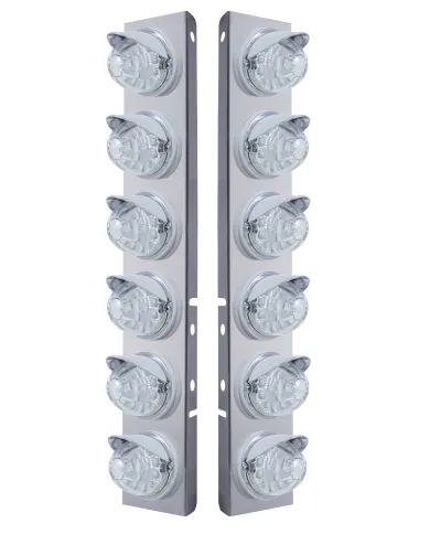 UP37395-SS Front Air Cleaner Bracket With 12X 17 LED Reflector Watermelon Lights & Visors For Peterbilt-Amber LED/Clea