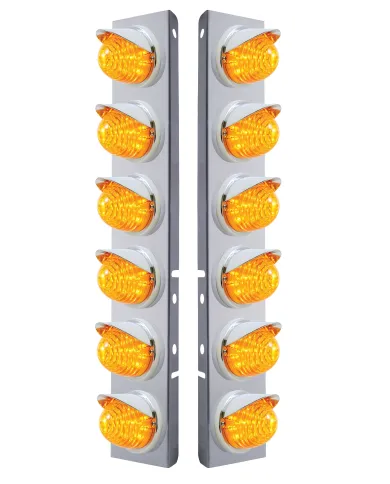 UP37396-SS Front Air Cleaner Bracket W/12X 17 LED Beehive Lights & Visors For Peterbilt-Amber LED & Lens