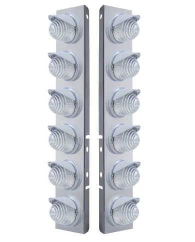 UP37397-SS Front Air Cleaner Bracket W/12X 17 LED Beehive Lights & Visors For Peterbilt-Amber LED/Clear Lens