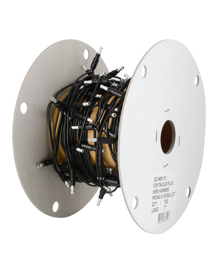 GG88110 - 7" BLACK SINGLE 0.180 BULLET CONTINUOUS WIRE ROLL, 100 PLUG GG88110 - 7" BLACK SINGLE 0.180 BULLET CONTINUOUS WIRE ROLL, 100 PLUG