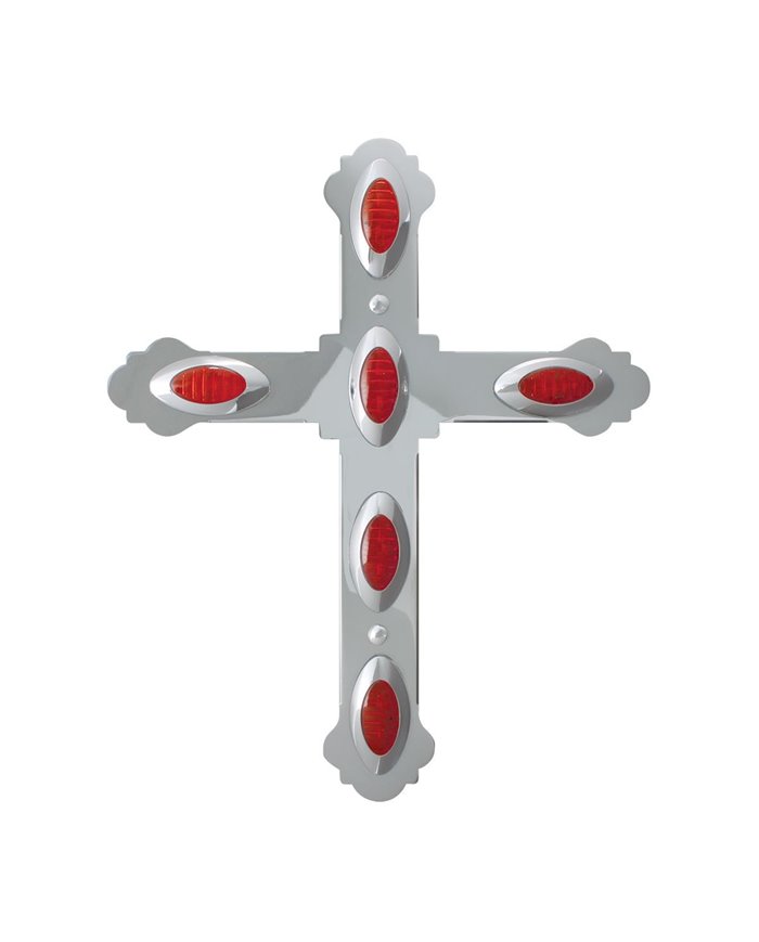 GG94021 - CR. STEEL LARGE CROSS W/SMALL Y2K RED LED LIGHT