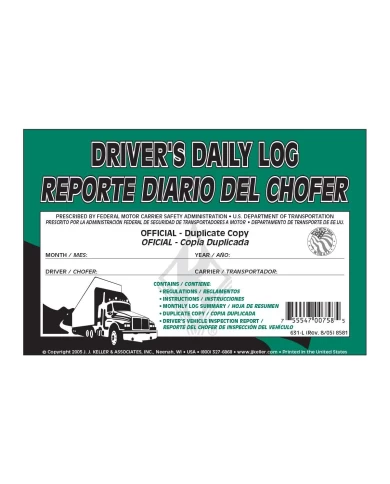 GG99905 - SPANISH DRIVER DAILY LOG W/ SIMPLIFIED DVIR, BOOK FORMAT A GG99905 - SPANISH DRIVER DAILY LOG W/ SIMPLIFIED DVIR, BOOK FORMAT A