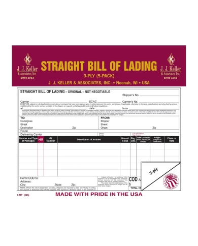 GG99906 - STRAIGHT BILLS OF LADING, SNAP OUT FORMAT GG99906 - STRAIGHT BILLS OF LADING, SNAP OUT FORMAT
