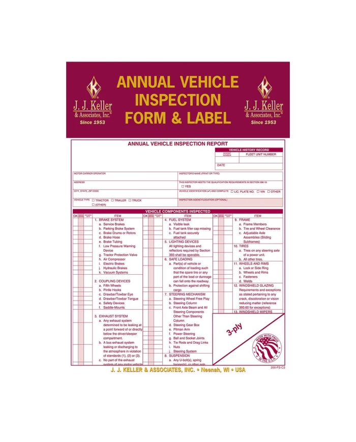 GG99909 - ANNUAL VEHICLE INSPECTION REPORT W/ LABELS GG99909 - ANNUAL VEHICLE INSPECTION REPORT W/ LABELS