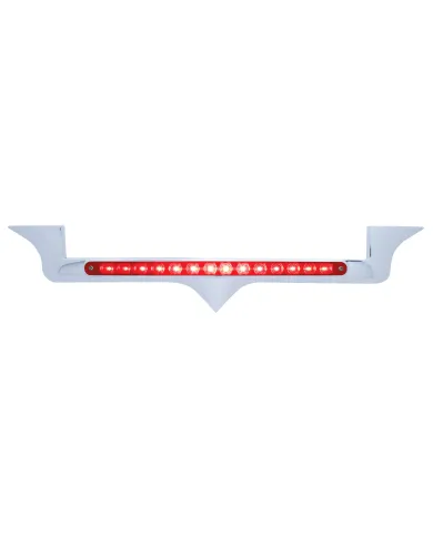 UP37819-Chrome Hood Emblem Trim With 14 LED Light Bar For Kenworth - Red LED/Red Lens