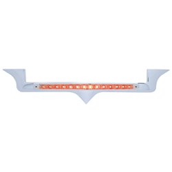 UP37820-Chrome Hood Emblem Trim With 14 LED Light Bar For Kenworth - Red LED/Clear Lens