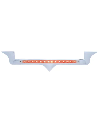 UP37820-Chrome Hood Emblem Trim With 14 LED Light Bar For Kenworth - Red LED/Clear Lens